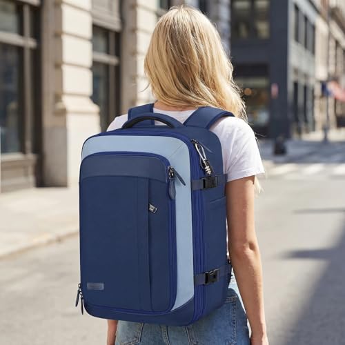 Vancropak 40L Carry On Travel Backpack, Flight Approved Expandable Weekender Bag with 3 Packing Cubes, Suitcase Backpack Fits 17" Laptop, Water Resistant Anti Theft Daypack Bag for Men Women, Blue - color: Blue