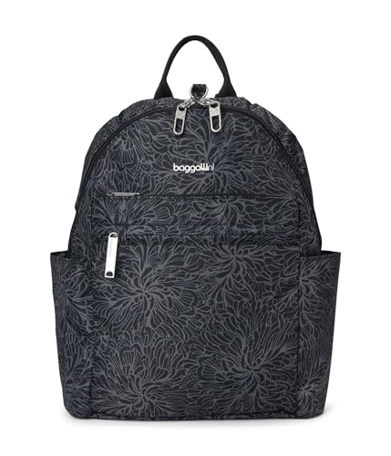 Baggallini Securtex® Anti-theft Vacation Travel Backpack 10x13 Slash-Resistant Nylon Daypack w/RFID, Midnight Blossom - color: Midnight Blossom