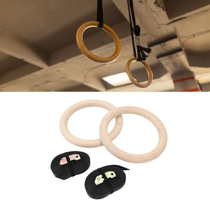 Wooden Gymnastics Rings Set, Birch Pull Up Rings for Strength Training, Bodyweight Fitness Workout Gym Equipment with Adjustable Straps, Outdoor Exercise Rings for Men and Women