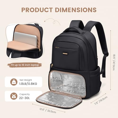 GOLF SUPAGS Lunch Backpack 16 Inch Laptop Backpack with Insulated Cooler Lunch Box Food Bag for College Work Camping Picnics (Black) - color: Black