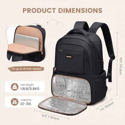 GOLF SUPAGS Lunch Backpack 16 Inch Laptop Backpack with Insulated Cooler Lunch Box Food Bag for College Work Camping Picnics (Black) - color: Black