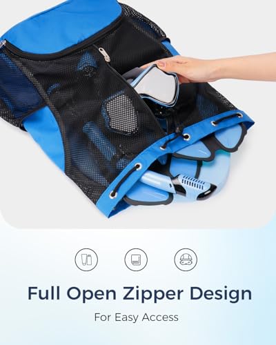 Swim Bag Mesh Drawstring Backpack with Shoe Compartment Sports Gym Sackpack with Mesh Pockets Beach Backpack for Swimming, Gym, and Workout Gear (Navy Blue)
