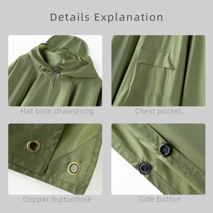 Hooded Waterproof Raincoat, Unisex Outdoor Hiking Camping Mat and Small Tent - color: Army Green