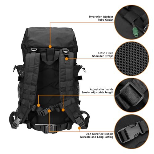 EXCELLENT ELITE SPANKER 40L Camping Hiking Backpack for Men and Women Tactical Military Backpack Large Rucksack Assault Pack Bag for Outdoor Camping, Hiking,Travel Backpacking(Black) - color: Black