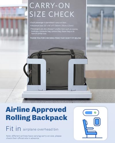 Hynes Eagle Rolling Backpack 42L Backpack with Wheels Airline Approved Carry on Luggage Laptop Travel Suitcase Bag for Women Men Dark Grey - color: Dark Grey