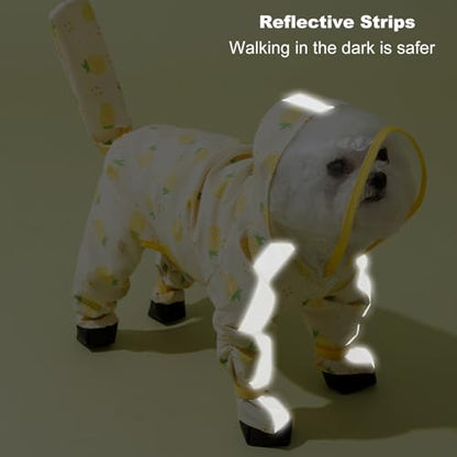 Junchl Small Dog Raincoat Rainboots with D-Ring, Full Coverage Dog Rain Jacket Slicker Poncho, Waterproof Dog Rain Jacket with Reflective Strip, Rainboot, Tail Cover Yellow Backpack XS - color: Yellow Backpack, size: XS:Back 8"(1-2lb)