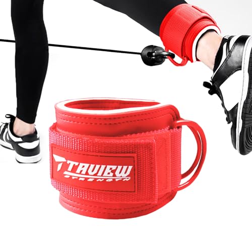 TAVIEW Ankle Straps Cable Machine Attachment for Gym - Cable Kickback Ankle Straps - Padded Ankle Cuffs for Glute Kickbacks and Leg Workouts - color: Red-Single