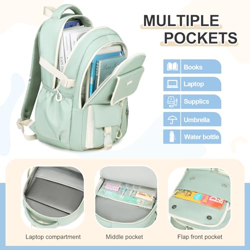DIGOBAY Backpacks for Girls, 3PCS School Backpack with Lunch Box Pencil Pouch for Teen Girls Kids Elementary Primary Middle High College Travel School bag Bookbag Set （Green） - color: Green
