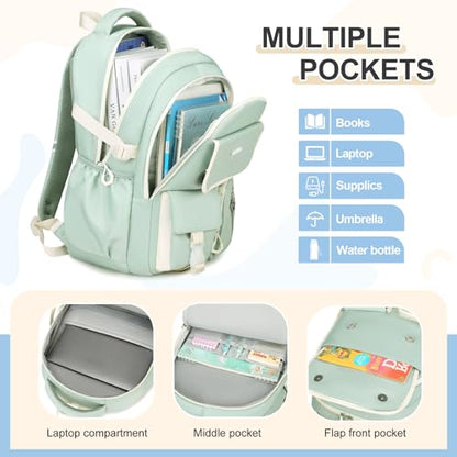 DIGOBAY Backpacks for Girls, 3PCS School Backpack with Lunch Box Pencil Pouch for Teen Girls Kids Elementary Primary Middle High College Travel School bag Bookbag Set （Green） - color: Green