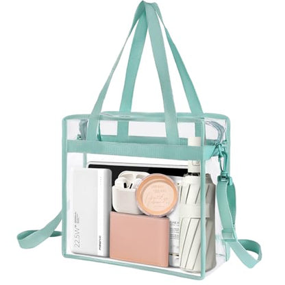 BAGAIL Clear Bags 12x6x12 Stadium Approved Clear Tote Bag with Zipper Closure Crossbody Shoulder Bag with Adjustable Strap - color: Dusty Blue