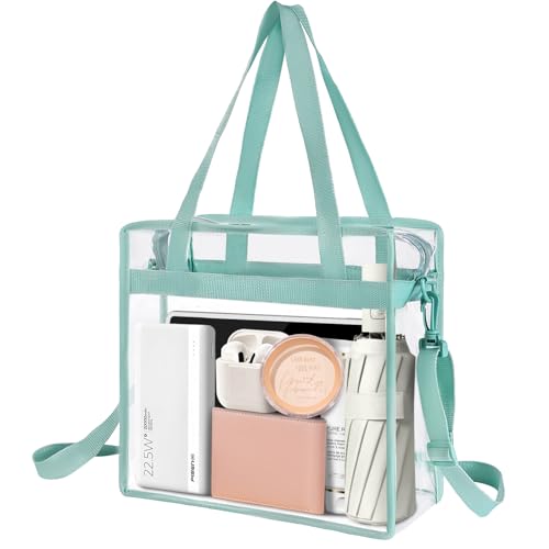 BAGAIL Clear Bags 12x6x12 Stadium Approved Clear Tote Bag with Zipper Closure Crossbody Shoulder Bag with Adjustable Strap - color: Dusty Blue