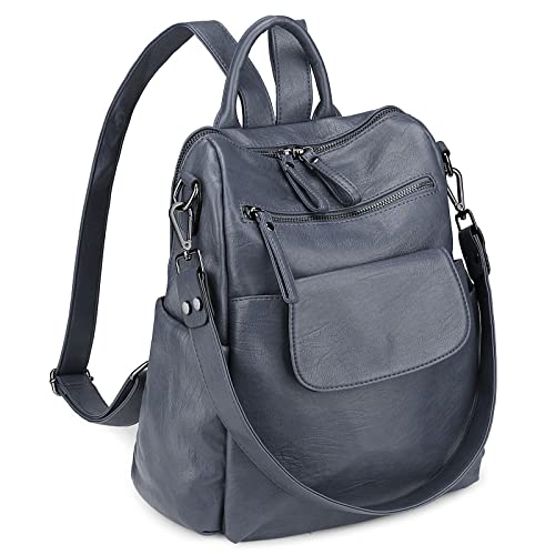 Uromee Backpack Purse for Women Vegan Leather Ladies Fashion Travel Shoulder Bag Convertible - color: 240 Grey