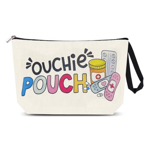 The Ouch Pouch Medicine First Aid Bag for Travel Camping Toiletry Bags with Zipper First Aid Kit Meds Storage Bag Funny Ouchie Pouch for Daughter Friend Birthday Christmas Gifts for Women Men - style: Ouchie Pouch