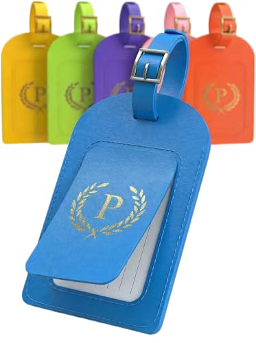 Luggage Tags for Suitcases 6 Pack PU Leather Travel Bag Tags with Privacy Cover & Stainless Steel Buckle, Vegan Leather Name ID Labels for Travel Bags, Cruise, Airline, Backpack, Baggage Identifier(P) - style: P
