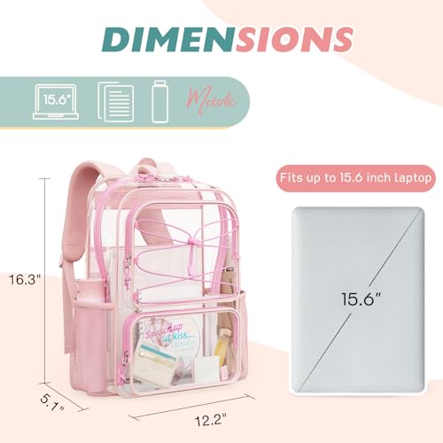 mommore Clear Backpack Heavy Duty Transparent Backpack Large See Through Bookbag for School - color: Pink