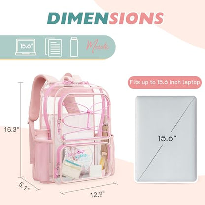 mommore Clear Backpack Heavy Duty Transparent Backpack Large See Through Bookbag for School - color: Pink