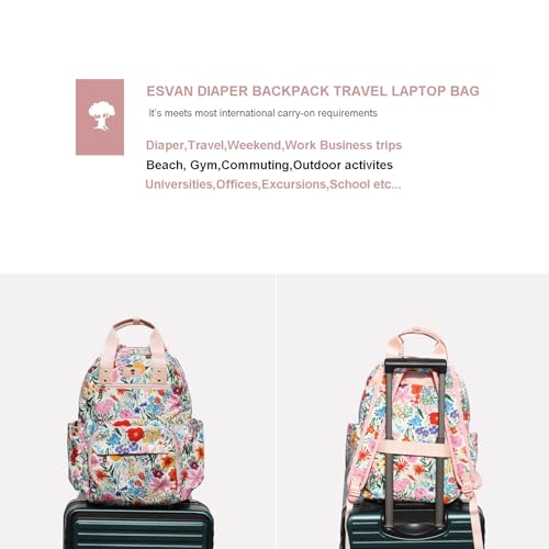ESVAN Diaper Bag Backpack, Large Capacity Multifunction Baby Essentials Fashion Travel Pack Linen Canvas office Laptop Bag (Canvas Pink) - color: Canvas Pink