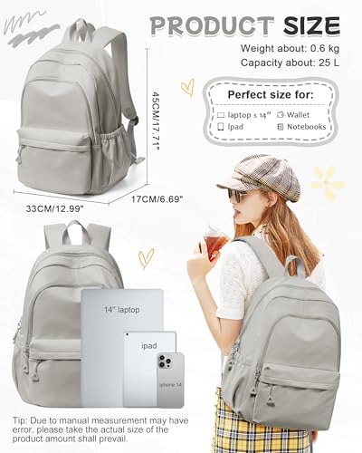 Small Grey Backpack for School Women Girls, Waterproof Bookbag Cute High School Backpack for Men Teen Boys, Lightweight Travel College Back Pack Mochilas Escolares para Casual Daypack - color: A0-grey