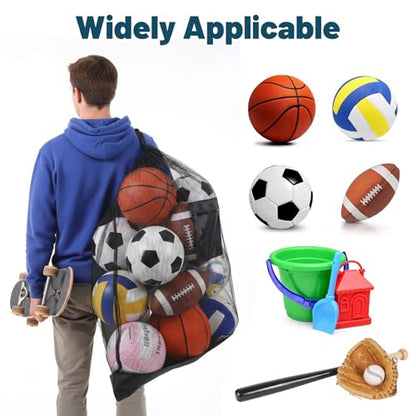 Extra Large Sports Ball Bag 3 Pcs Duty Net Mesh Soccer Ball Basketball 40*30 Heavy Duty Drawstring Bags with Pocket Team Work, Adjustable Shoulder Strap for Holding Volleyball, Baseball, Swimming Gear