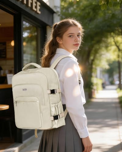 Travel Backpack for Women & Men, Carry On Personal Item Bag Flight Approved, Large Waterproof Laptop Backpack for Travel, Overnight, College & Commuting Beige - color: Beige