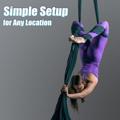 Aerial Silks Kit & Aerial Yoga Hammock - 11Yd Premium Fabric with Hardware - Easy Setup for Flying Yoga, Aerial Swing & Fitness - Supports Up to 14ft Rigging - color: Dark Green