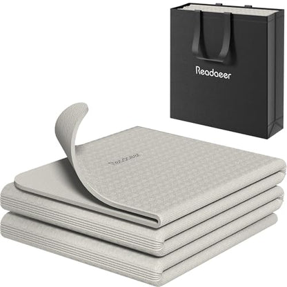 Readaeer Foldable Yoga Mat for Travel Folding Yoga Mat 6mm Thick with Carrying Bag, Non-Slip TPE Exercise Pilates Mat for 72" L x 24" W x 0.24 Inch - color: Gray