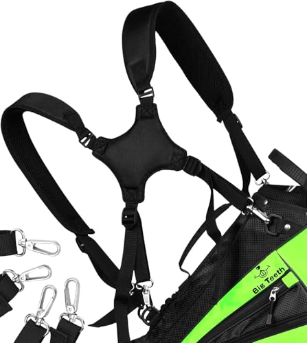 BIG TEETH Golf Bag Strap,Adjustable Padded Bag Strap Replacement,Golf Double Shoulder Bag Straps with 4Pcs Rotate Hooks - color: Full Black
