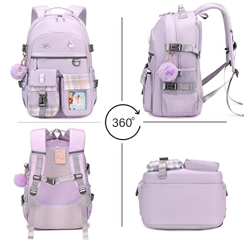 Backpack for Girls, 15.6 Inch Laptop School Bag Kids Kindergarten Elementary College Backpacks Large Bookbags for Teen Girl Women Students Casual Travel Daypacks (Purple) - color: Purple