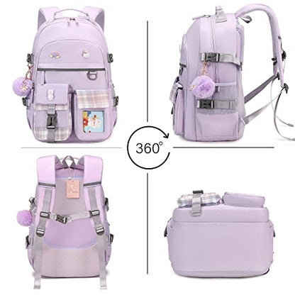 Backpack for Girls, 15.6 Inch Laptop School Bag Kids Kindergarten Elementary College Backpacks Large Bookbags for Teen Girl Women Students Casual Travel Daypacks (Purple) - color: Purple