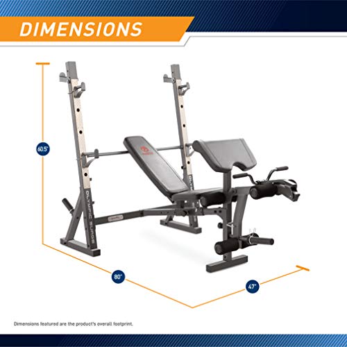 Marcy Olympic Workout Bench for Home Gym Strength Training Equipment with Preacher Curl Pad and Weight Rack Storage, White/Black - style: Standard