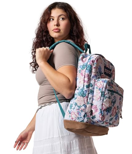 JanSport Right Pack Backpack - Durable Daypack with Padded 15" Laptop Sleeve, Spacious Main Compartment & Integrated Water Bottle Pocket - Rustic Roses Moon Flower/Blu/Pnk/Grn - color: Rustic Roses Moon Flower/Blu/Pnk/Grn