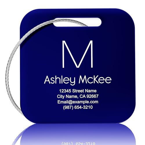 Luggage Tags for Suitcase - Personalized Engraved Blue Metal Tag for Cruise Travel - Custom Name Tags Suitable for Bags and Backpacks - color: Blue, size: Square (2x2")