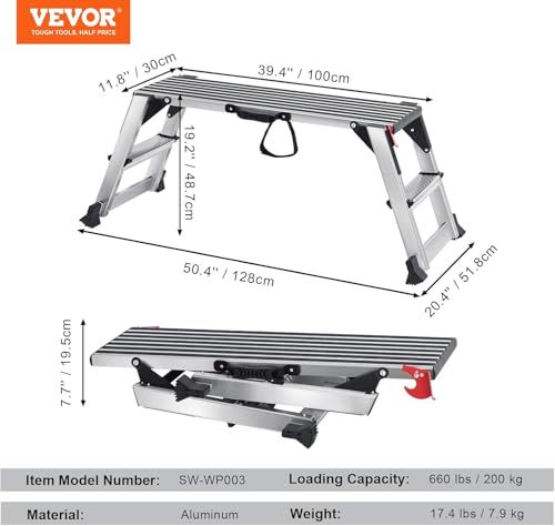Aluminum Drywall Stool Ladder Platform,Heavy Duty Scaffolding Ladder Stand,Folding Work Bench Stepladder Stool with Non-Slip Feet,Perfect for RV Cleaning,Home Painting (50.80''X11.80''19.70'') - size: 50.80''X11.80''19.70