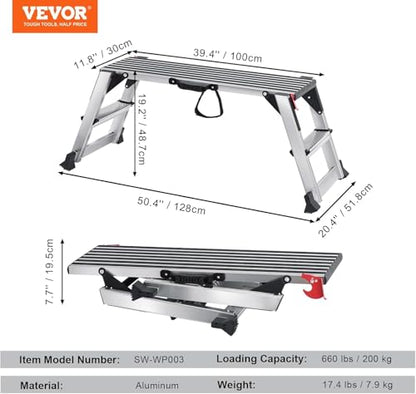 Aluminum Drywall Stool Ladder Platform,Heavy Duty Scaffolding Ladder Stand,Folding Work Bench Stepladder Stool with Non-Slip Feet,Perfect for RV Cleaning,Home Painting (50.80''X11.80''19.70'') - size: 50.80''X11.80''19.70