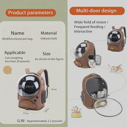 Cat Backpack Carrier, Breathable Cat Carrier Large Space Bubble Pet Backpack for Small Dog and Large cat up to 18lbs, Transparent & Foldable Pet Carrier for Travel Hiking (Brown) - color: Brown