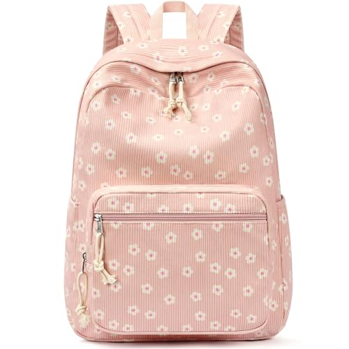 mibasies School Backpack for Girls with Laptop Sleeve: 18IN Large Capacity Corduroy Bookbag for Primary Middle School/College, Travel Daypack for Teens Women - Pink Flower - color: Pink Flower