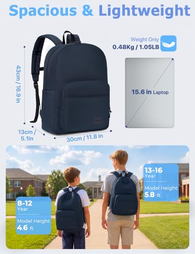 VASCHY School Backpacks, Lightweight Bookbag Schoolbag for Boys Girls Casual Basic Simple Daypack for Men Women Navy - color: Navy