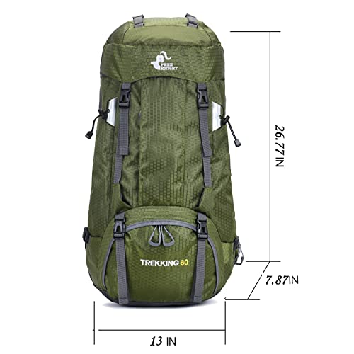 Bseash 60L Waterproof Hiking Camping Backpack with Rain Cover, Large Outdoor Sport Travel Daypack Rucksack for Climbing - color: Army Green