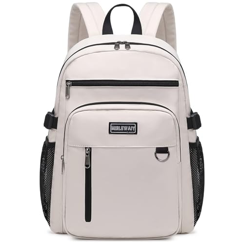 MIRLEWAIY Classical School Backpack Lightweight Bookbag Casual Daypack Travel Work Bag For Teenagers College Girls boys - color: Beige