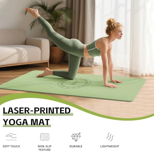 Large Yoga Mat Thick, 76"x32"x0.31"Wide POE Exercise Mat with Non-Slip Surface & Carry Strap, Anti-Tear Workout Mat for Yoga, Pilates, Fitness - color: Grass Green