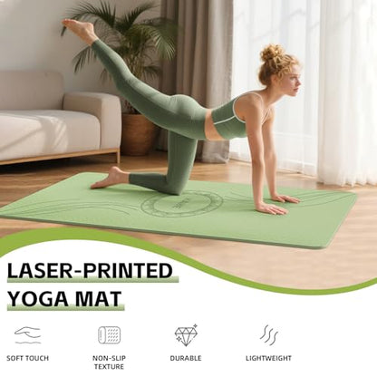 Large Yoga Mat Thick, 76"x32"x0.31"Wide POE Exercise Mat with Non-Slip Surface & Carry Strap, Anti-Tear Workout Mat for Yoga, Pilates, Fitness - color: Grass Green