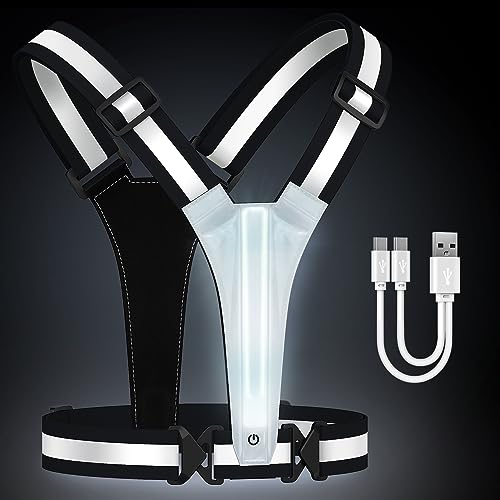 Fokia Kunbio LED Reflective Running Vest Gear,Light Up Vest Runners Night Walking USB Rechargeable,Up to 11hrs Light with Adjustable Waist/Shoulder for Women Men Kids - color: Black