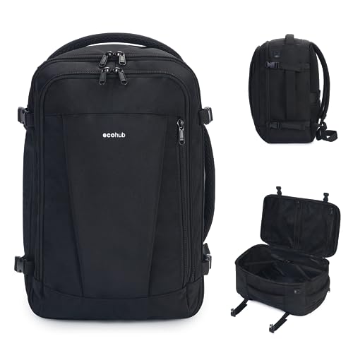ECOHUB Travel Backpack 18x14x8 Spirit Airlines Personal Item Bag Carry On Backpack 13 Pockets Work Casual Daypack for Men Women Airline Approved Water Resistant Gym Backpack with Charging Port, Black - color: Black, size: 18 inch underseat
