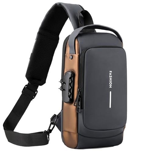 Sling Bag for Men Anti-theft USB Crossbody Shoulder Backpack Purse Waterproof PU Leather Chest Bag Travel Daily Use - color: Grey