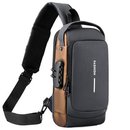 Sling Bag for Men Anti-theft USB Crossbody Shoulder Backpack Purse Waterproof PU Leather Chest Bag Travel Daily Use - color: Grey