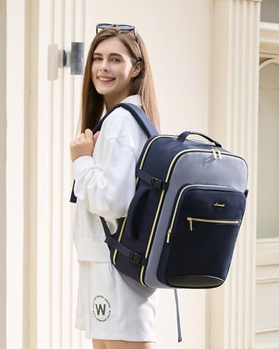 LOVEVOOK 40L Travel Backpack for Women & Men, Airline Approved Carry On Luggage with 3 Packing Cubes, TSA Overnight Bags, Waterproof Personal Item Bag, Weekender Essentials Backpacks fits 17" Laptop - color: Ink Blue-grey Blue-black, size: Large