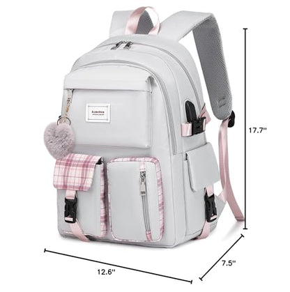 Acmebon Girl Roomy Fashion Laptop Backpack Casual Daily Backpack for Women Grey - color: Grey