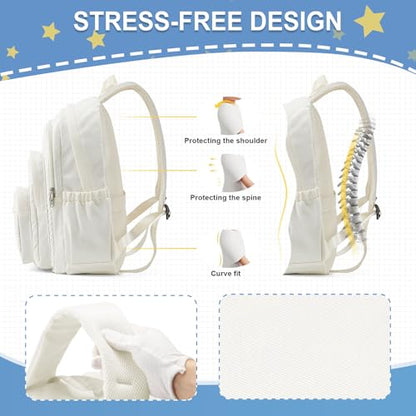 weradar School Backpack For Women Men, Lightweight Casual Daypack College Backpacks, Aesthetic Students Bookbag, Backpack With Lots Of Pockets,Cute High School Bag For Boys Girls(Beige) - color: White