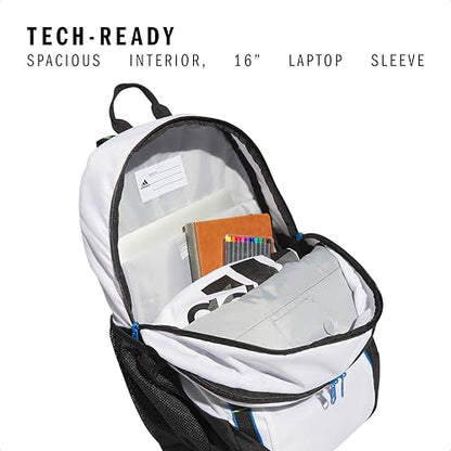 adidas Excel Backpack for Men & Women – Durable Large Athletic Laptop Bag - color: White/Bright Royal Blue/Black, size: OSFA