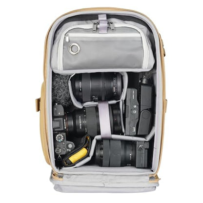 VANGUARD VEO Metro B20L Camera & Everyday Backpack (Beige) – Fits 70–200mm Attached, 14" Laptop Storage, Convertible Daypack Design, Carry-On Ready - color: Beige, size: 20L